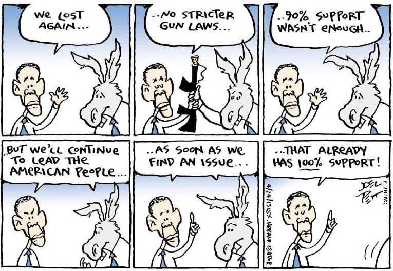 Political/Editorial Cartoon by Joel Pett, Lexington Herald-Leader, CWS/CartoonArts Intl. on Gun Bill Defeated