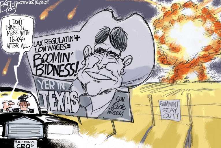 Political/Editorial Cartoon by Pat Bagley, Salt Lake Tribune on Fertilizer Plant Explodes in Texas