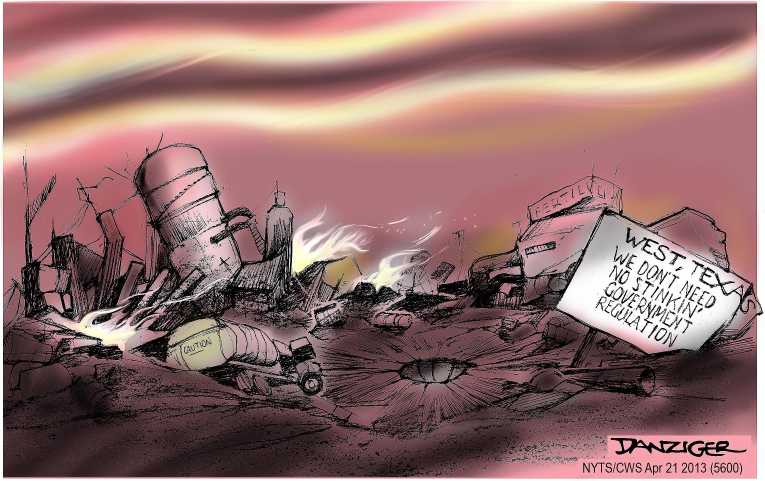 Political/Editorial Cartoon by Jeff Danziger, CWS/CartoonArts Intl. on Fertilizer Plant Explodes in Texas