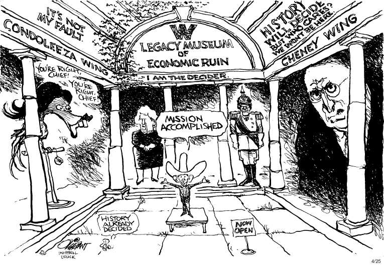 Political/Editorial Cartoon by Pat Oliphant, Universal Press Syndicate on Bush Library Wowing Visitors