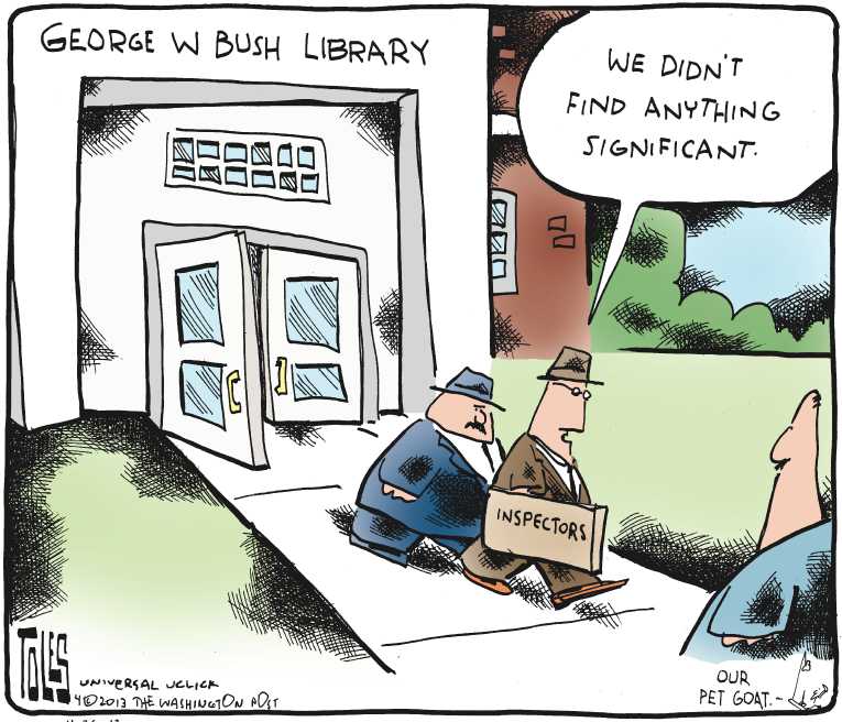 Political/Editorial Cartoon by Tom Toles, Washington Post on Bush Library Wowing Visitors