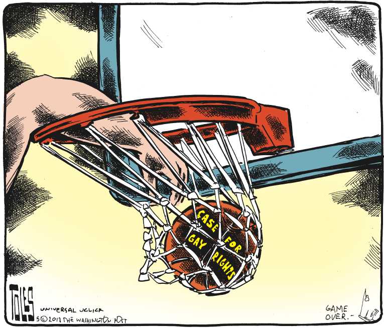Political/Editorial Cartoon by Tom Toles, Washington Post on First Active Pro Player Comes Out