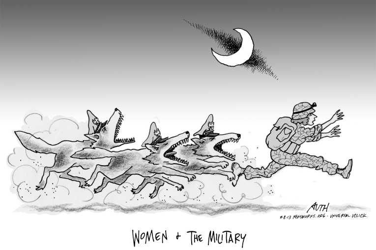 Political/Editorial Cartoon by Tony Auth, Philadelphia Inquirer on Military Responds to Sexual Assaults