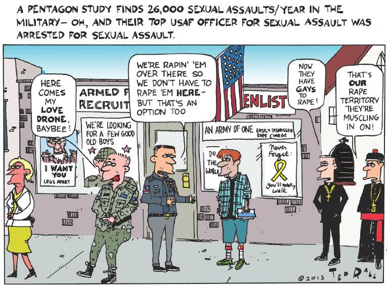 Political/Editorial Cartoon by Ted Rall on Military Responds to Sexual Assaults