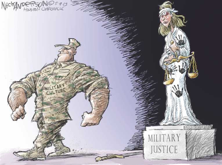 Political/Editorial Cartoon by Nick Anderson, Houston Chronicle on Military Responds to Sexual Assaults