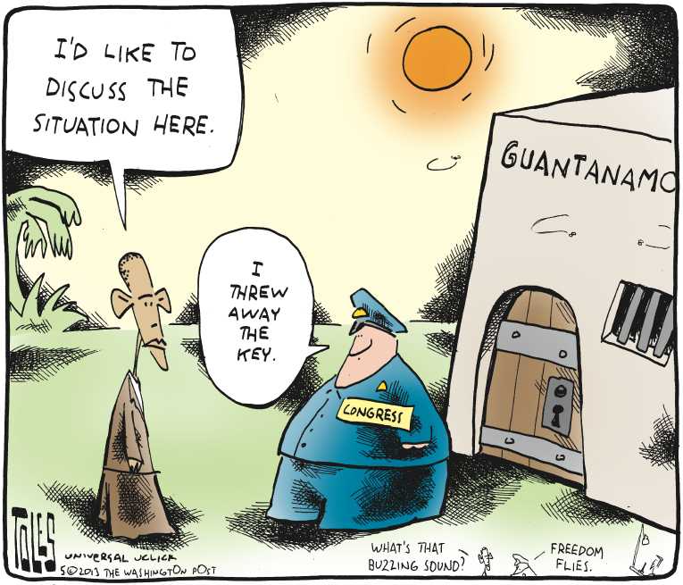 Political/Editorial Cartoon by Tom Toles, Washington Post on Obama Pledges to Close Gitmo, Again