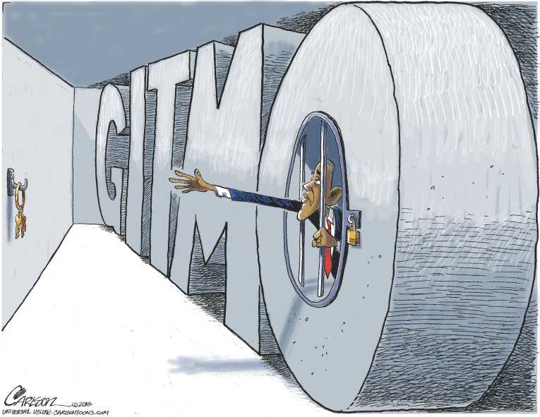 Political/Editorial Cartoon by Stuart Carlson on Obama Pledges to Close Gitmo, Again