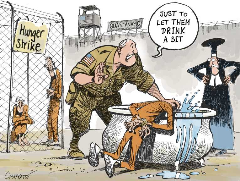 Political/Editorial Cartoon by Patrick Chappatte, International Herald Tribune on Obama Pledges to Close Gitmo, Again