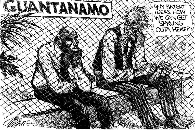 Political/Editorial Cartoon by Pat Oliphant, Universal Press Syndicate on Obama Pledges to Close Gitmo, Again