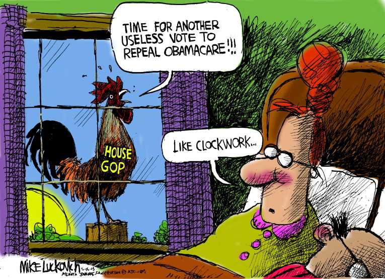 Political/Editorial Cartoon by Mike Luckovich, Atlanta Journal-Constitution on Republicans Attack Obama’s Agenda