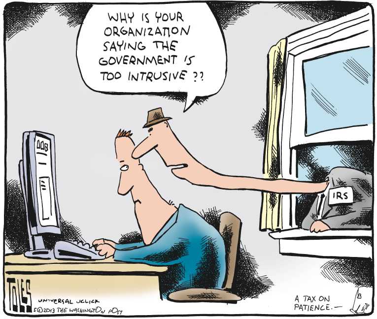 Political/Editorial Cartoon by Tom Toles, Washington Post on IRS Targeted Conservative Groups