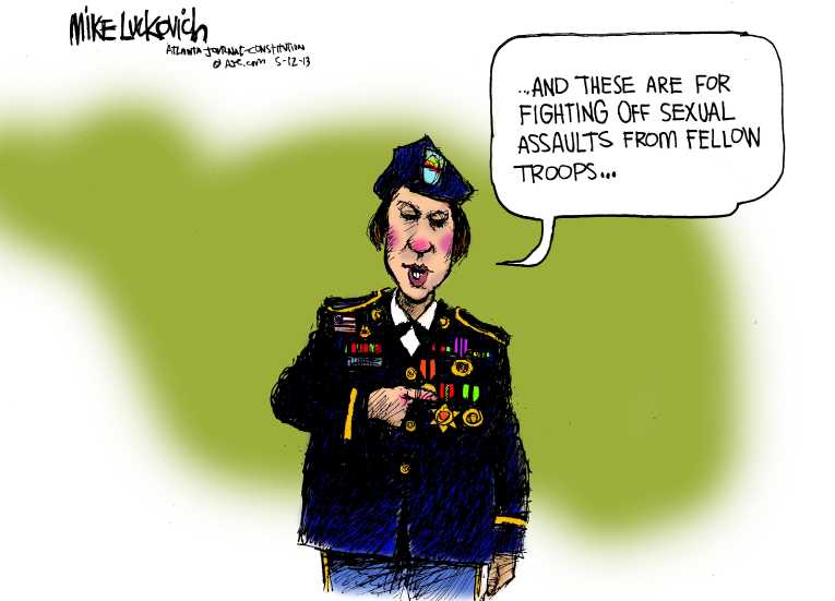 Political/Editorial Cartoon by Mike Luckovich, Atlanta Journal-Constitution on Military Assault Scandal Widens