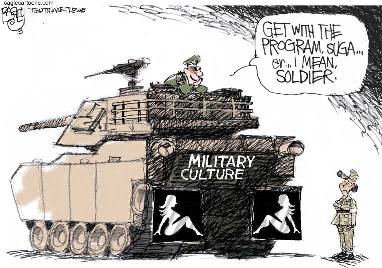 Political/Editorial Cartoon by Pat Bagley, Salt Lake Tribune on Military Assault Scandal Widens