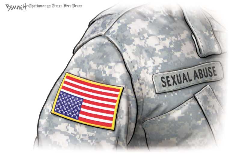 Political/Editorial Cartoon by Clay Bennett, Chattanooga Times Free Press on Military Assault Scandal Widens