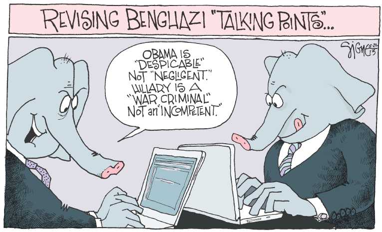 Political/Editorial Cartoon by Signe Wilkinson, Philadelphia Daily News on Conservatives Hammer on Benghazi