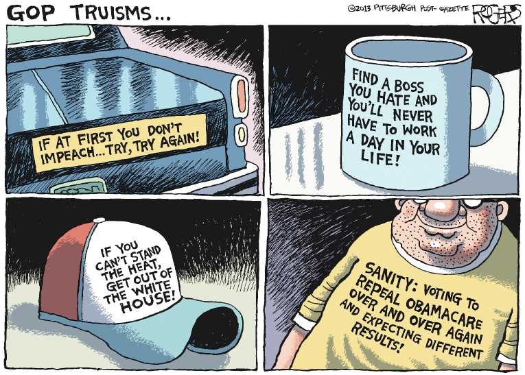 Political/Editorial Cartoon by Rob Rogers, The Pittsburgh Post-Gazette on Scandals Rock Obama Presidency