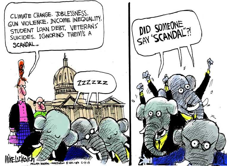 Political/Editorial Cartoon by Mike Luckovich, Atlanta Journal-Constitution on Scandals Rock Obama Presidency