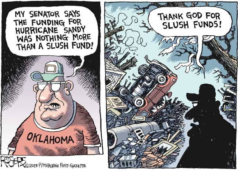 Political/Editorial Cartoon by Rob Rogers, The Pittsburgh Post-Gazette on Tornado Cleanup Going Well