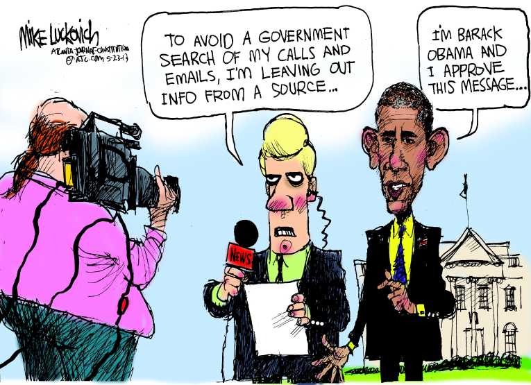 Political/Editorial Cartoon by Mike Luckovich, Atlanta Journal-Constitution on Obama Defends Taps on Journalists