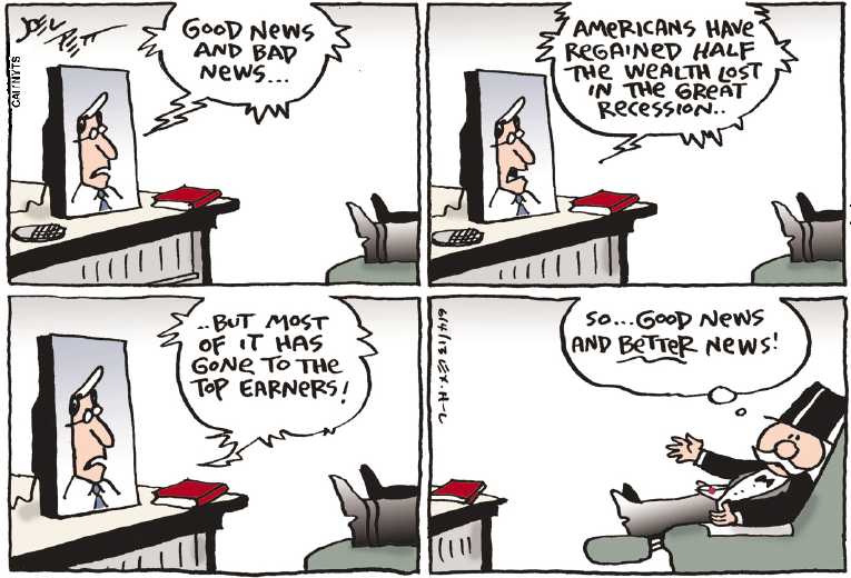 Political/Editorial Cartoon by Joel Pett, Lexington Herald-Leader, CWS/CartoonArts Intl. on Middle Class Unaffected by Recovery