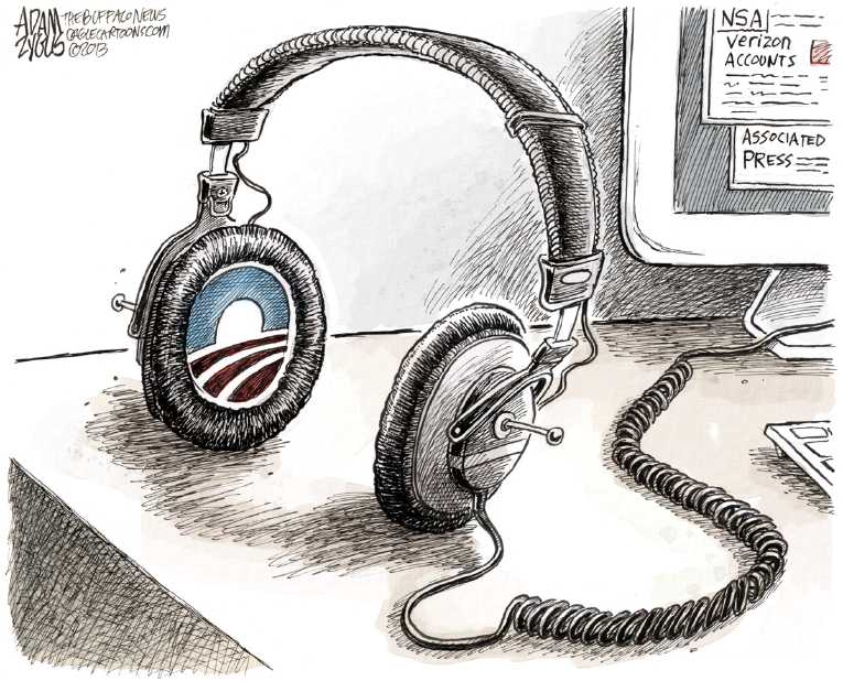 Political/Editorial Cartoon by Adam Zyglis, The Buffalo News on Obama Defends Domestic Spying