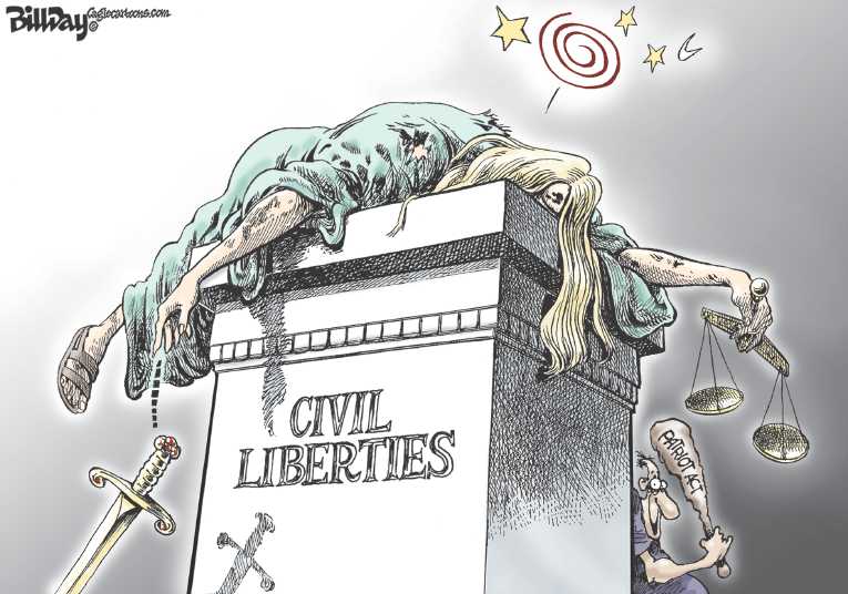 Political/Editorial Cartoon by Bill Day, Cagle Cartoons on Obama Defends Terrorism Measures