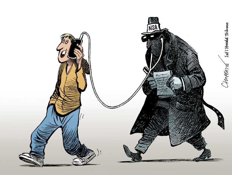 Political/Editorial Cartoon by Patrick Chappatte, International Herald Tribune on Obama Defends Terrorism Measures