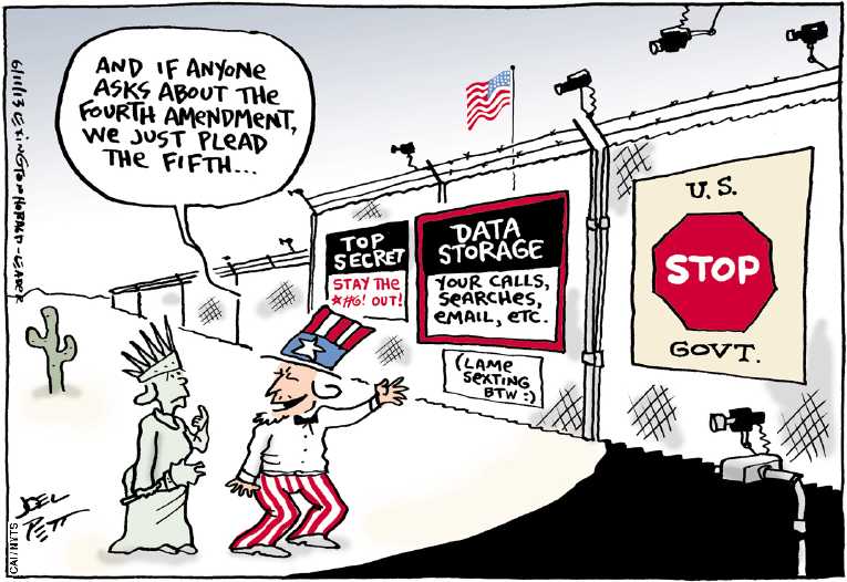 Political/Editorial Cartoon by Joel Pett, Lexington Herald-Leader, CWS/CartoonArts Intl. on Obama Defends Terrorism Measures