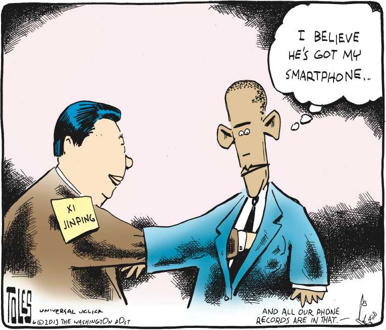 Political/Editorial Cartoon by Tom Toles, Washington Post on President Meets With Xi Jinping