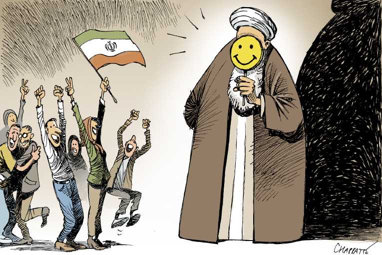 Political/Editorial Cartoon by Patrick Chappatte, International Herald Tribune on Iran Reports Successful Election