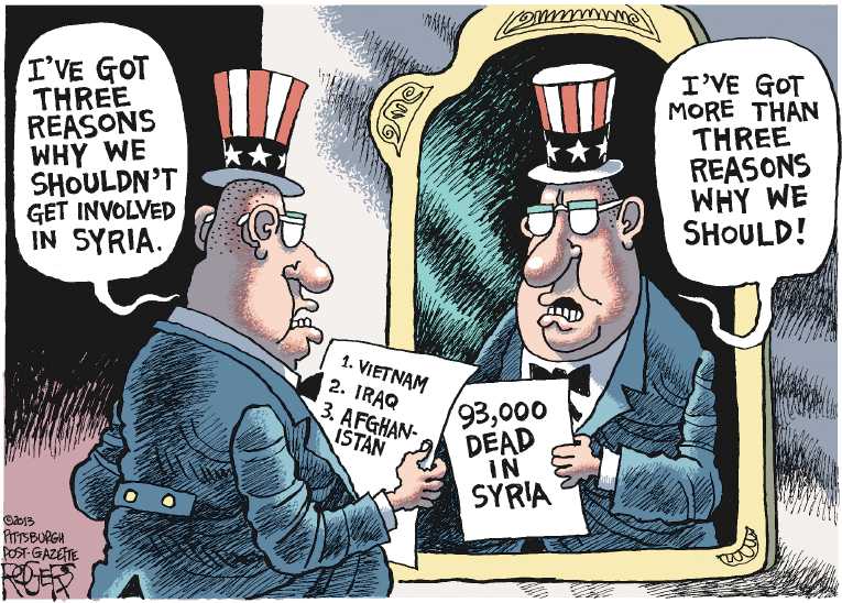 Political/Editorial Cartoon by Rob Rogers, The Pittsburgh Post-Gazette on US Position on Syria Emerging