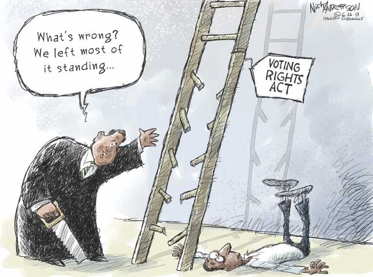 Political/Editorial Cartoon by Nick Anderson, Houston Chronicle on Court Guts Voting Rights Act