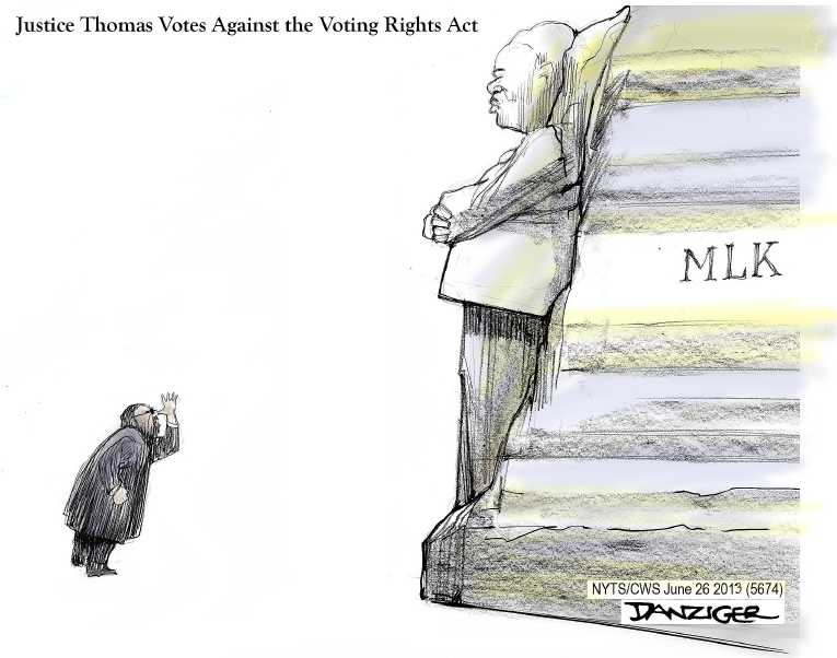 Political/Editorial Cartoon by Jeff Danziger, CWS/CartoonArts Intl. on Court Guts Voting Rights Act