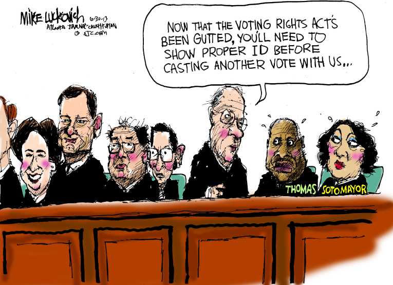 Political/Editorial Cartoon by Mike Luckovich, Atlanta Journal-Constitution on Justices Explain Voting Act Decision