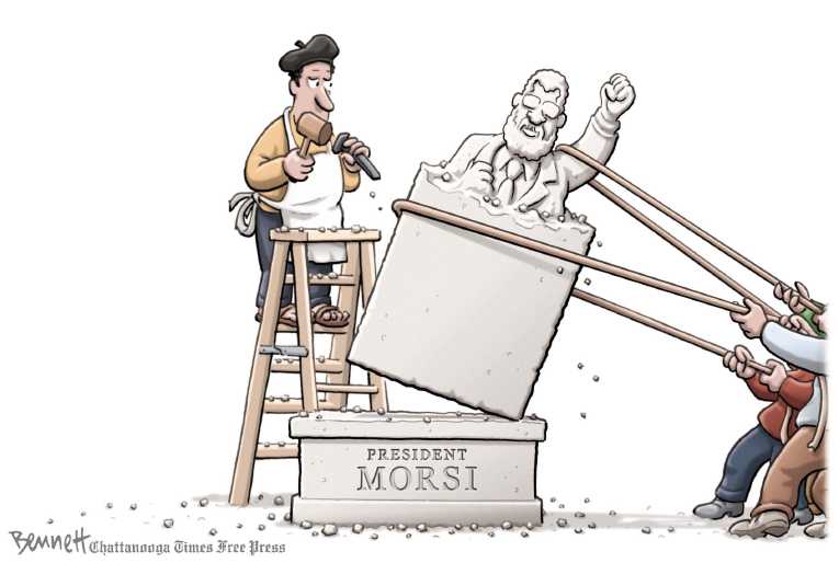 Political/Editorial Cartoon by Clay Bennett, Chattanooga Times Free Press on Morsi Overthrown in Coup