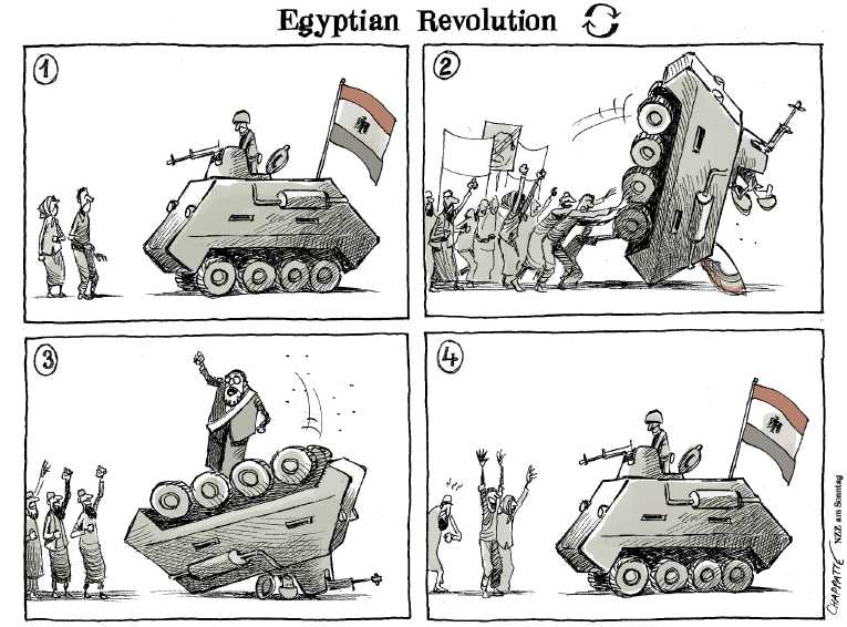 Political/Editorial Cartoon by Patrick Chappatte, International Herald Tribune on Morsi Overthrown in Coup