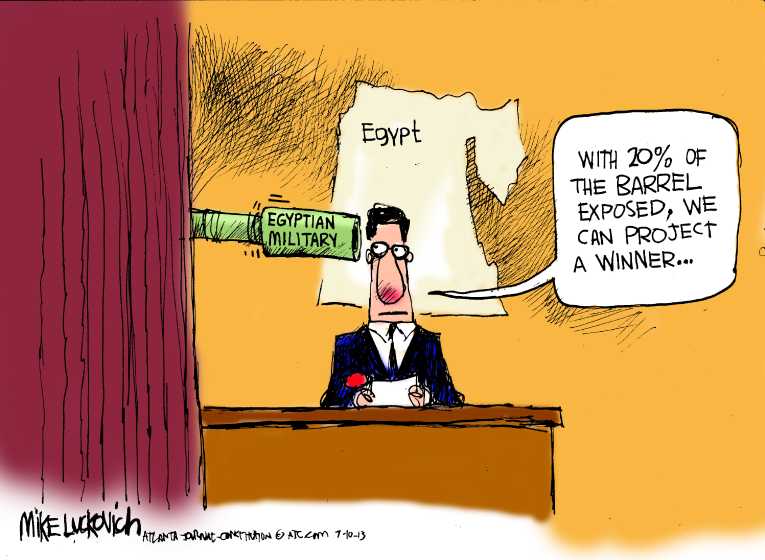 Political/Editorial Cartoon by Mike Luckovich, Atlanta Journal-Constitution on Morsi Overthrown in Coup