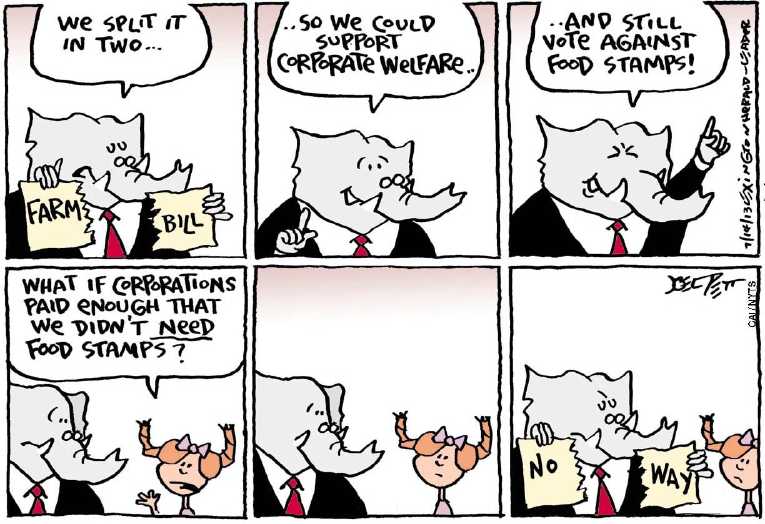 Political/Editorial Cartoon by Joel Pett, Lexington Herald-Leader, CWS/CartoonArts Intl. on GOP Cuts Target Food Stamps