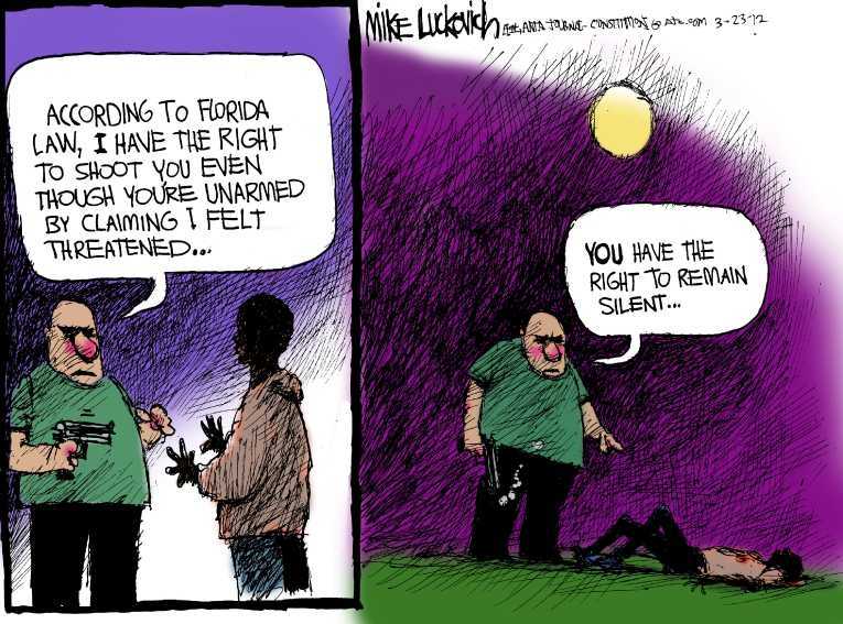 Political/Editorial Cartoon by Mike Luckovich, Atlanta Journal-Constitution on Martin’s Killer Acquitted