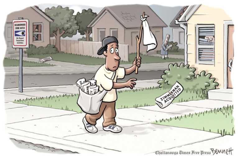 Political/Editorial Cartoon by Clay Bennett, Chattanooga Times Free Press on Martin’s Killer Acquitted