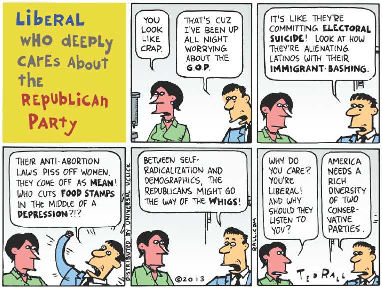 Political/Editorial Cartoon by Ted Rall on GOP Taking on Big Issues