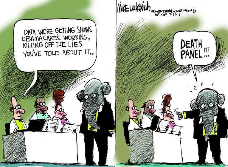 Political/Editorial Cartoon by Mike Luckovich, Atlanta Journal-Constitution on House Votes to Repeal ObamaCare