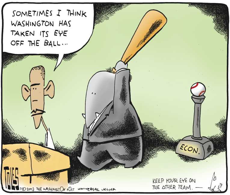 Political/Editorial Cartoon by Tom Toles, Washington Post on Obama Stumps for Middle Class