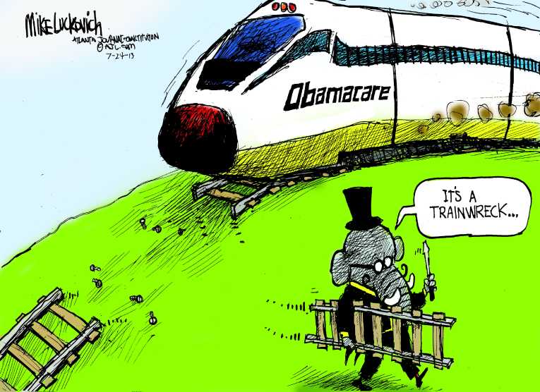 Political/Editorial Cartoon by Mike Luckovich, Atlanta Journal-Constitution on Ominous Future for ObamaCare