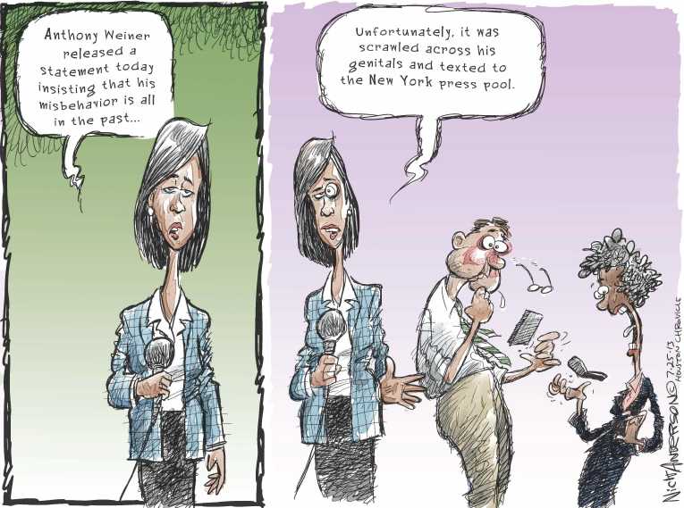 Political/Editorial Cartoon by Nick Anderson, Houston Chronicle on NY Mayor Race Getting Raunchy