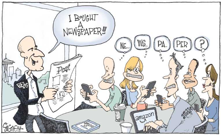 Political/Editorial Cartoon by Signe Wilkinson, Philadelphia Daily News on Washington Post Sold