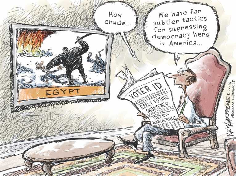 Political/Editorial Cartoon by Nick Anderson, Houston Chronicle on Chaos Rips Egypt