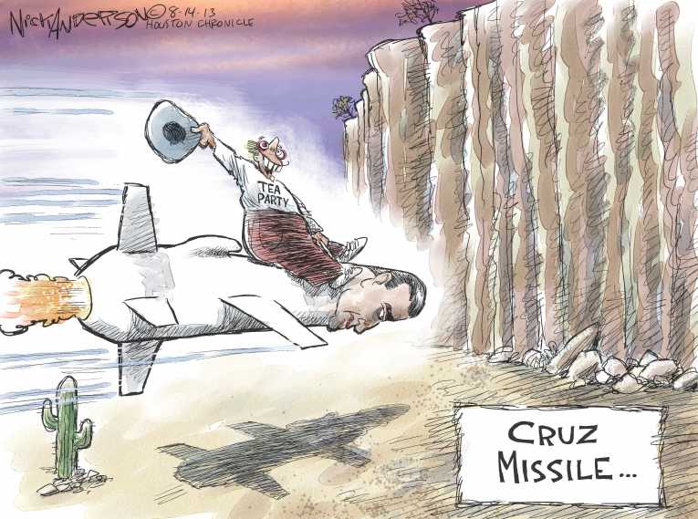 Political/Editorial Cartoon by Nick Anderson, Houston Chronicle on Texas Senator Gaining Momentum