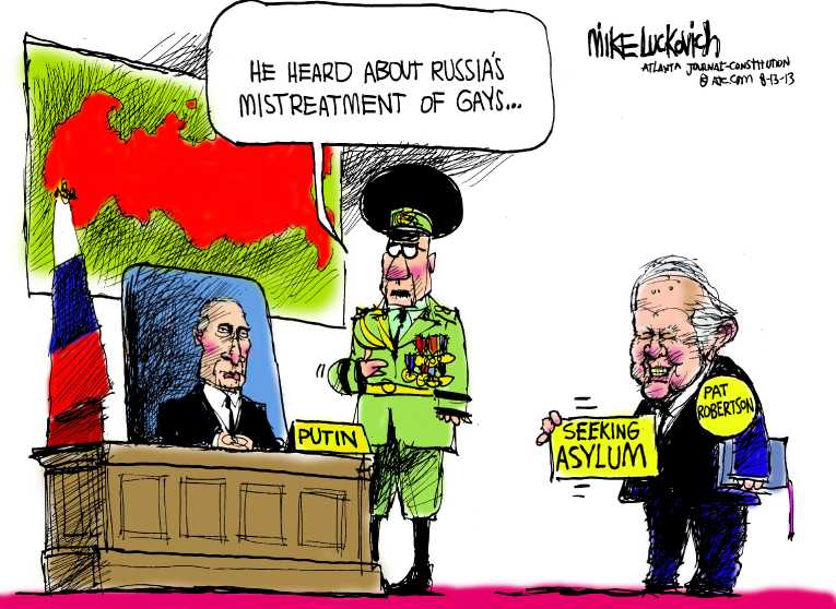 Political/Editorial Cartoon by Mike Luckovich, Atlanta Journal-Constitution on Snowden Granted Asylum in Russia