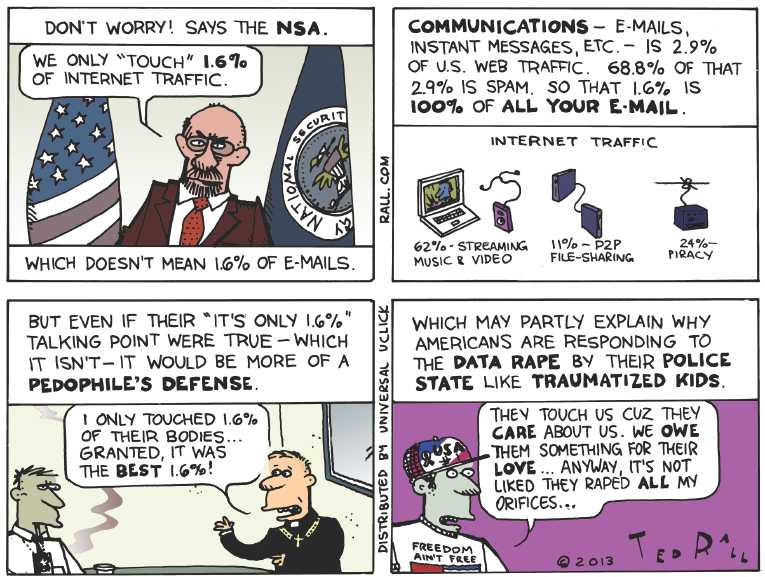 Political/Editorial Cartoon by Ted Rall on NSA Sees Everything
